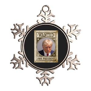 Wanted For President Funny Donald Trump Mugshot Metallic Star Ornament