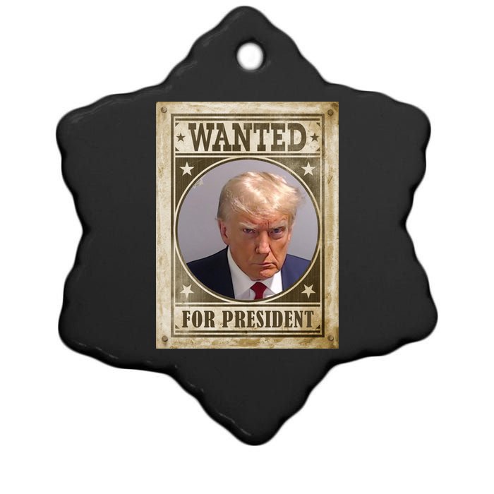 Wanted For President Funny Donald Trump Mugshot Ceramic Star Ornament