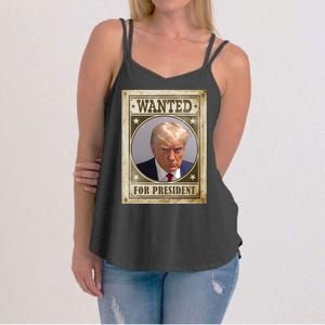 Wanted For President Funny Donald Trump Mugshot Women's Strappy Tank