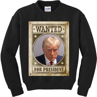 Wanted For President Funny Donald Trump Mugshot Kids Sweatshirt