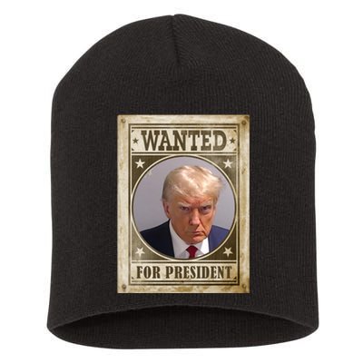 Wanted For President Funny Donald Trump Mugshot Short Acrylic Beanie