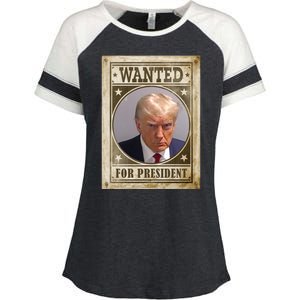 Wanted For President Funny Donald Trump Mugshot Enza Ladies Jersey Colorblock Tee