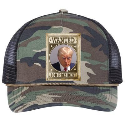 Wanted For President Funny Donald Trump Mugshot Retro Rope Trucker Hat Cap