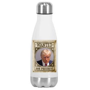 Wanted For President Funny Donald Trump Mugshot Stainless Steel Insulated Water Bottle