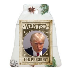 Wanted For President Funny Donald Trump Mugshot Ceramic Bell Ornament