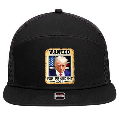 Wanted For President 2024 Donald Trump 7 Panel Mesh Trucker Snapback Hat