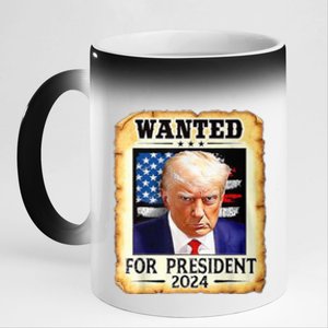 Wanted For President 2024 Donald Trump 11oz Black Color Changing Mug