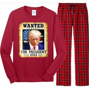 Wanted For President 2024 Donald Trump Long Sleeve Pajama Set