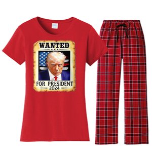 Wanted For President 2024 Donald Trump Women's Flannel Pajama Set