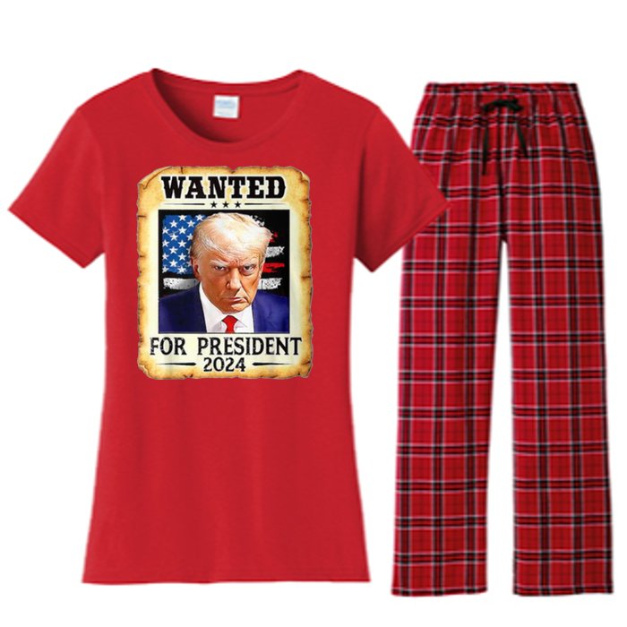 Wanted For President 2024 Donald Trump Women's Flannel Pajama Set