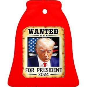 Wanted For President 2024 Donald Trump Ceramic Bell Ornament