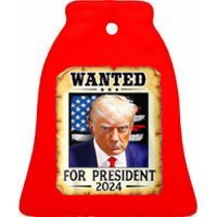 Wanted For President 2024 Donald Trump Ceramic Bell Ornament