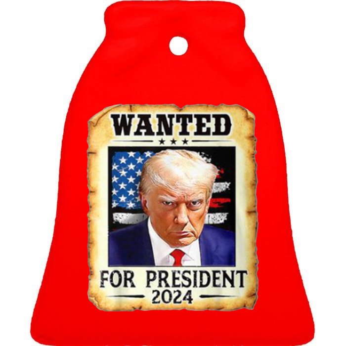 Wanted For President 2024 Donald Trump Ceramic Bell Ornament