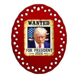 Wanted For President 2024 Donald Trump Ceramic Oval Ornament