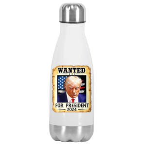 Wanted For President 2024 Donald Trump Stainless Steel Insulated Water Bottle