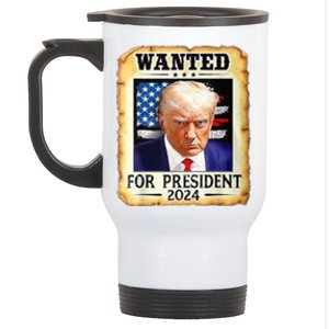 Wanted For President 2024 Donald Trump Stainless Steel Travel Mug