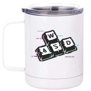 WASD Funny PC Video Gamer Gaming Geek Glitch 12 oz Stainless Steel Tumbler Cup