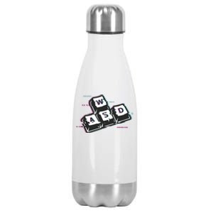 WASD Funny PC Video Gamer Gaming Geek Glitch Stainless Steel Insulated Water Bottle