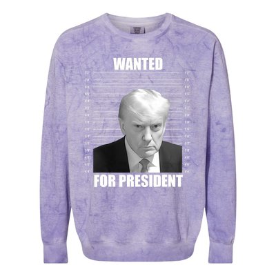 Wanted For President 2024 Trump Mug Shot Never Surrender Colorblast Crewneck Sweatshirt