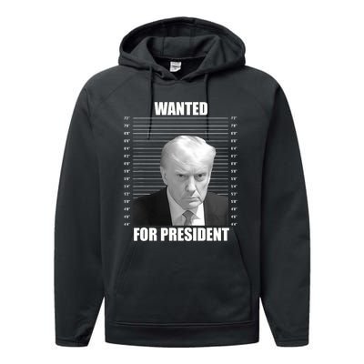 Wanted For President 2024 Trump Mug Shot Never Surrender Performance Fleece Hoodie