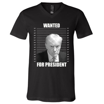 Wanted For President 2024 Trump Mug Shot Never Surrender V-Neck T-Shirt