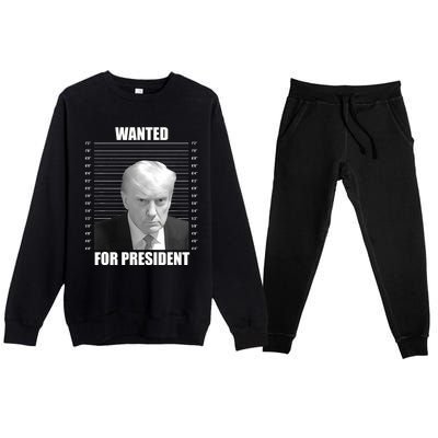 Wanted For President 2024 Trump Mug Shot Never Surrender Premium Crewneck Sweatsuit Set