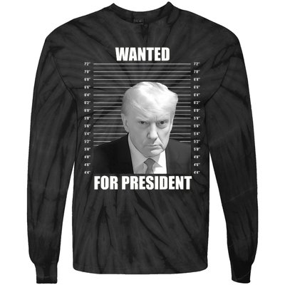 Wanted For President 2024 Trump Mug Shot Never Surrender Tie-Dye Long Sleeve Shirt