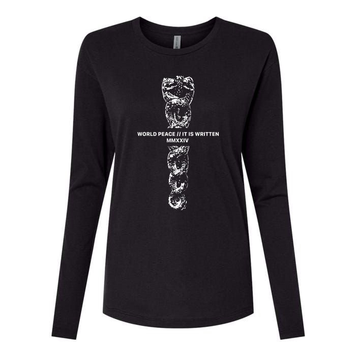 World Fucking Peace World Peace It Is Written Mmxxiv Snake Womens Cotton Relaxed Long Sleeve T-Shirt