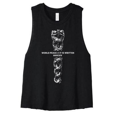 World Fucking Peace World Peace It Is Written Mmxxiv Snake Women's Racerback Cropped Tank