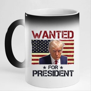 Wanted For President Donald Trump American Flag 11oz Black Color Changing Mug