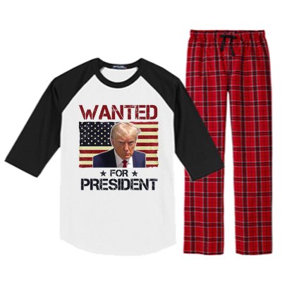 Wanted For President Donald Trump American Flag Raglan Sleeve Pajama Set