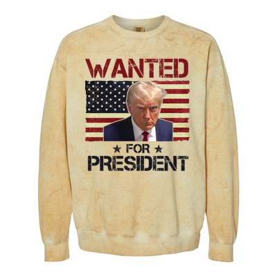 Wanted For President Donald Trump American Flag Colorblast Crewneck Sweatshirt