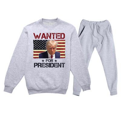 Wanted For President Donald Trump American Flag Premium Crewneck Sweatsuit Set