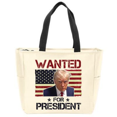 Wanted For President Donald Trump American Flag Zip Tote Bag