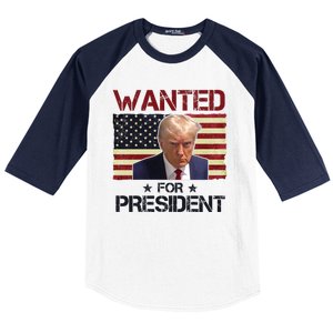 Wanted For President Donald Trump American Flag Baseball Sleeve Shirt