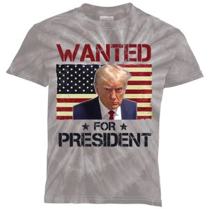 Wanted For President Donald Trump American Flag Kids Tie-Dye T-Shirt