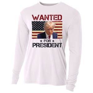 Wanted For President Donald Trump American Flag Cooling Performance Long Sleeve Crew