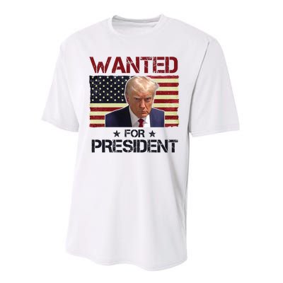 Wanted For President Donald Trump American Flag Performance Sprint T-Shirt