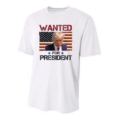 Wanted For President Donald Trump American Flag Youth Performance Sprint T-Shirt