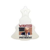 Wanted For President Donald Trump American Flag Ceramic Tree Ornament