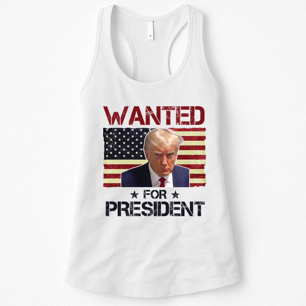 Wanted For President Donald Trump American Flag Womens Tank Top
