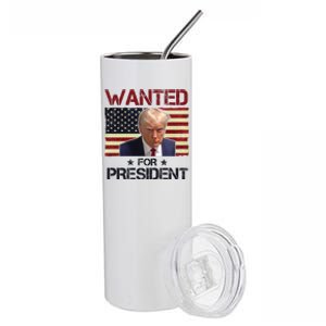 Wanted For President Donald Trump American Flag Stainless Steel Tumbler