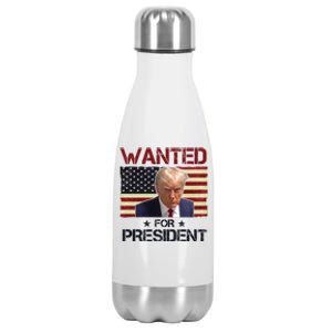 Wanted For President Donald Trump American Flag Stainless Steel Insulated Water Bottle