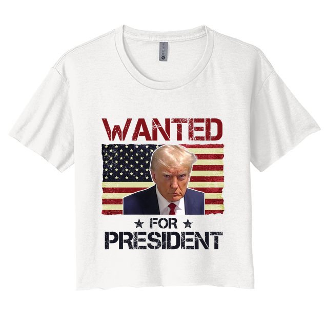 Wanted For President Donald Trump American Flag Crop Top