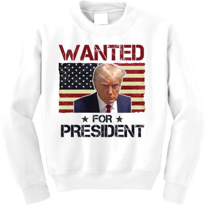 Wanted For President Donald Trump American Flag Kids Sweatshirt