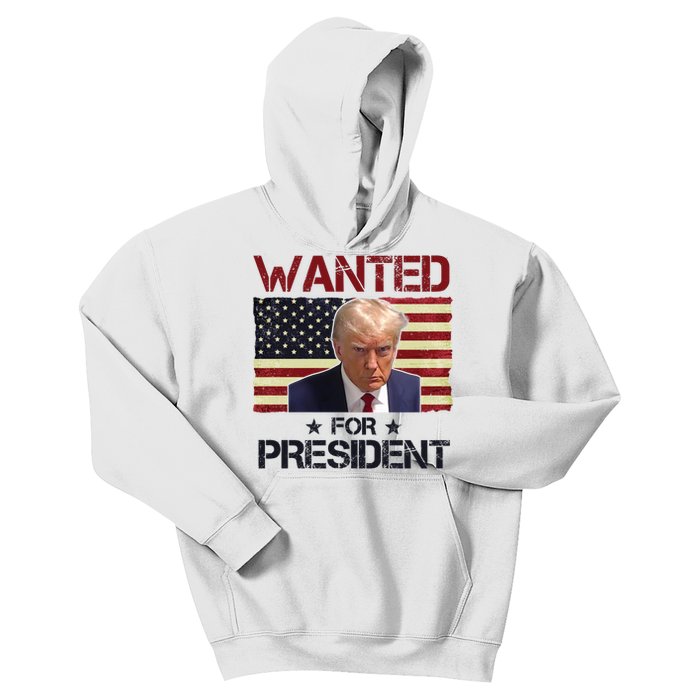 Wanted For President Donald Trump American Flag Kids Hoodie