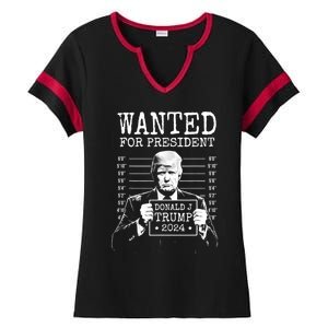 Wanted For President Donald Trump 2024 Mugshot Ladies Halftime Notch Neck Tee