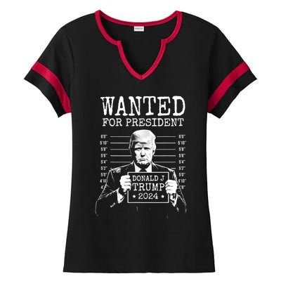 Wanted For President Donald Trump 2024 Mugshot Ladies Halftime Notch Neck Tee