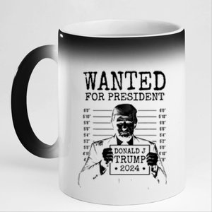 Wanted For President Donald Trump 2024 Mugshot 11oz Black Color Changing Mug