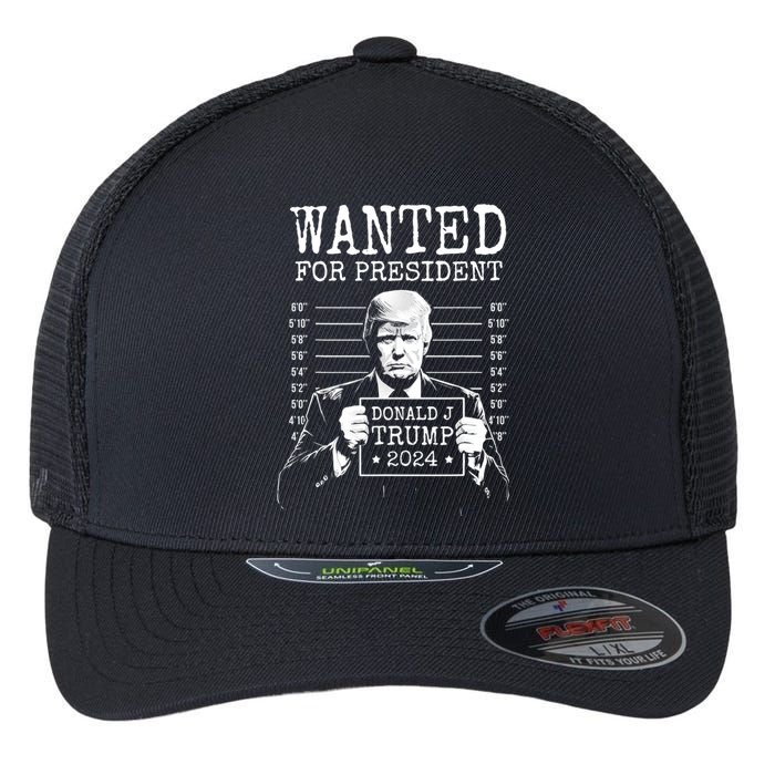 Wanted For President Donald Trump 2024 Mugshot Flexfit Unipanel Trucker Cap